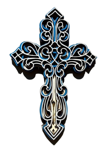 HAND CRAFTED CARVED/LAYERED WOODEN CROSS FRENCH STYLE. 22cm