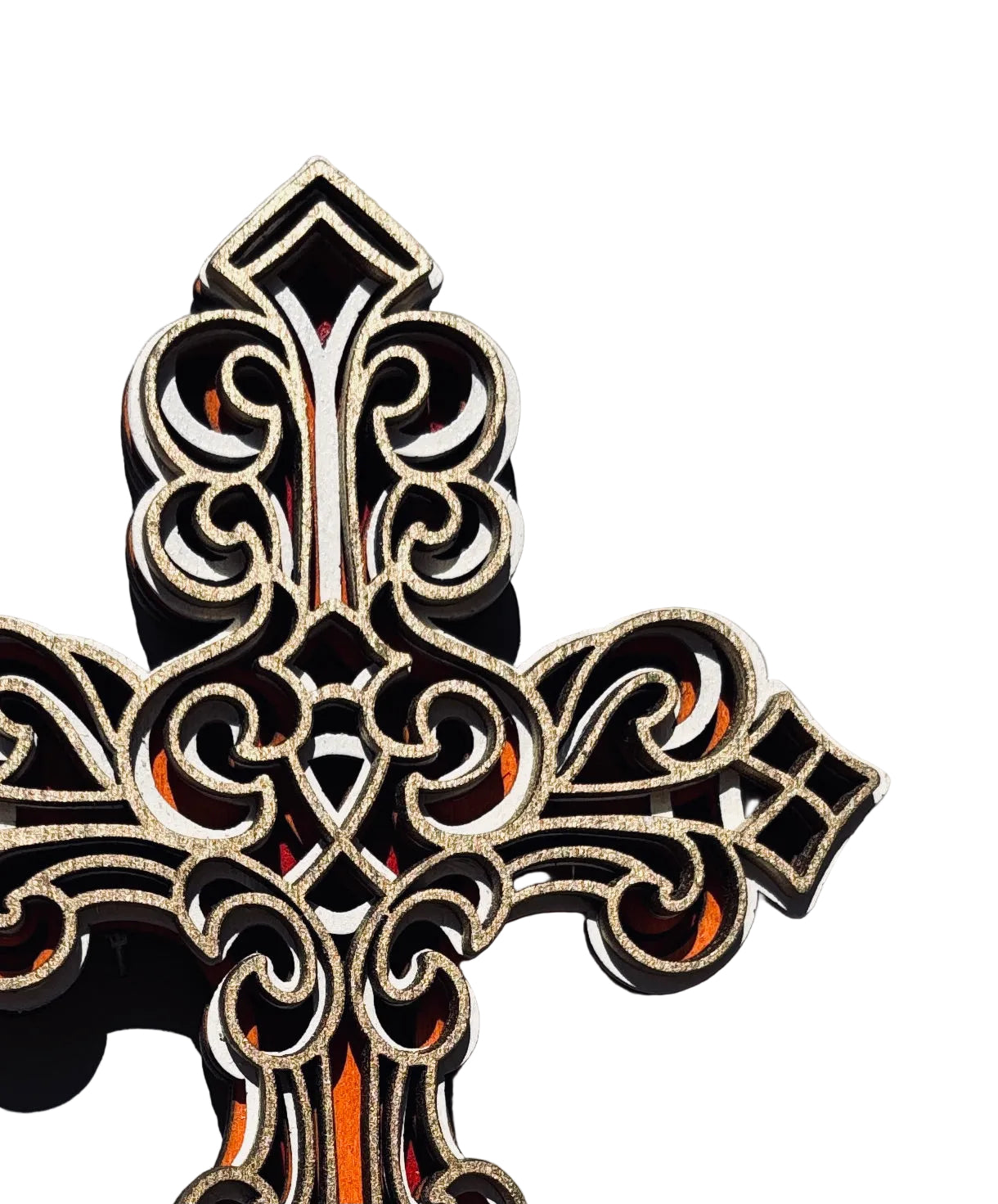 HAND CRAFTED CARVED/LAYERED WOODEN CROSS FRENCH STYLE. 30cm
