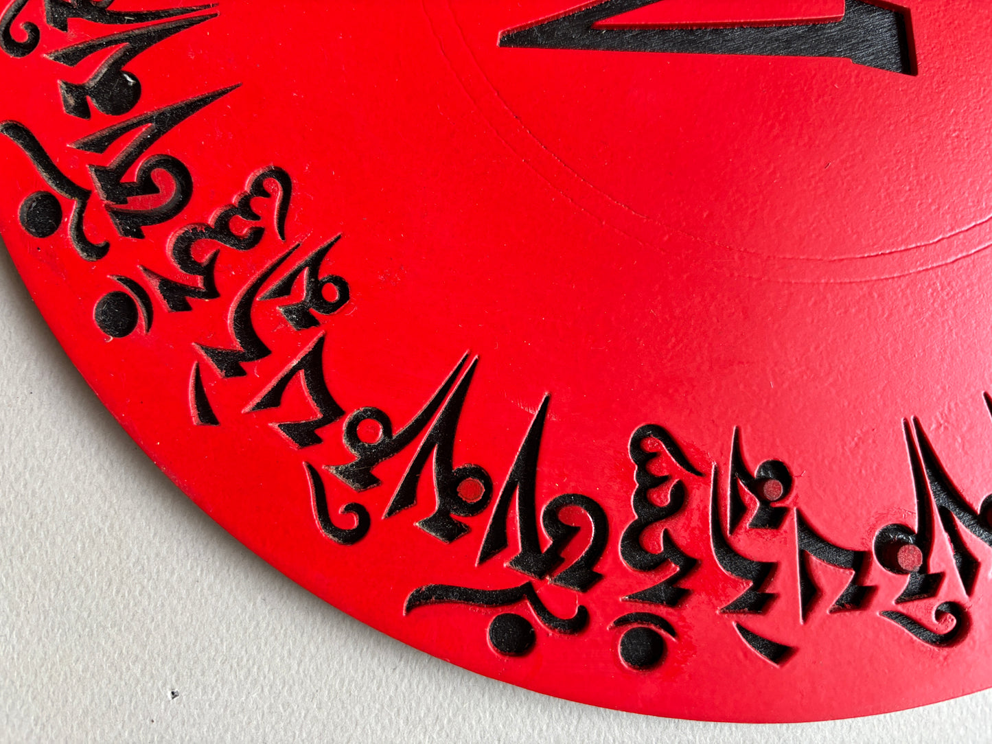 RED MANDALA WOODEN 30CM WITH THE SACRED MANTRA IN TIBETAN TEXT - A SYMBOL OF EASTERN SPIRITUALITY AND MYSTICISM GREAT GIFT FOR MEDITATION OR YOGA LOVERS