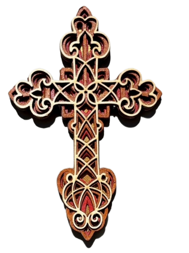 ROMANESQUE CROSS, HAND CRAFTED WOODEN CARVED/LAYERED CROSS 30cm