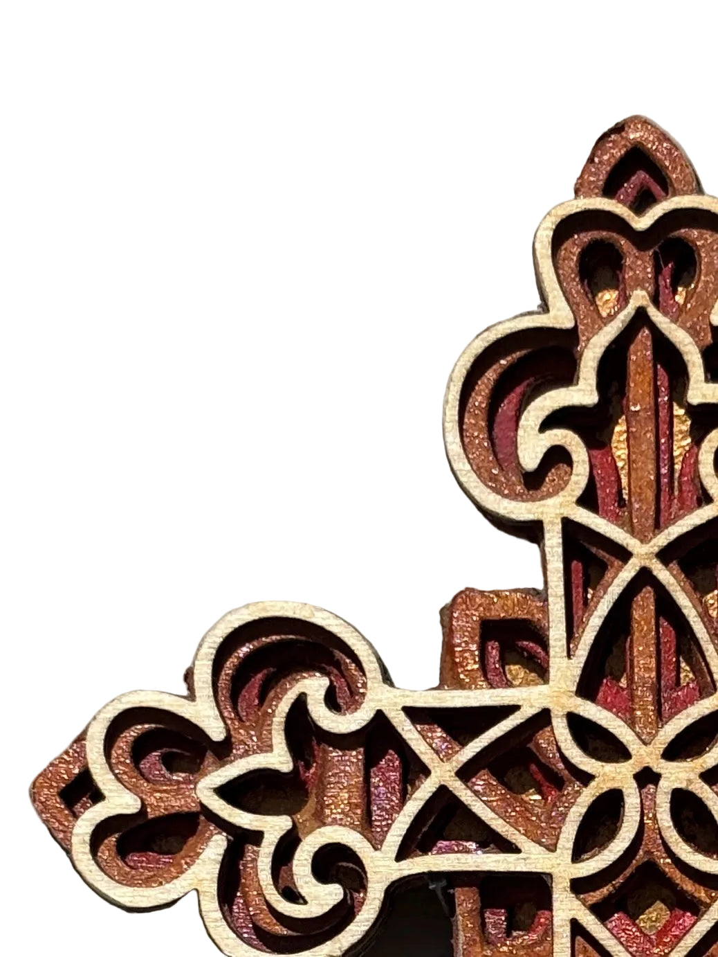 ROMANESQUE CROSS, HAND CRAFTED WOODEN CARVED/LAYERED CROSS 30cm