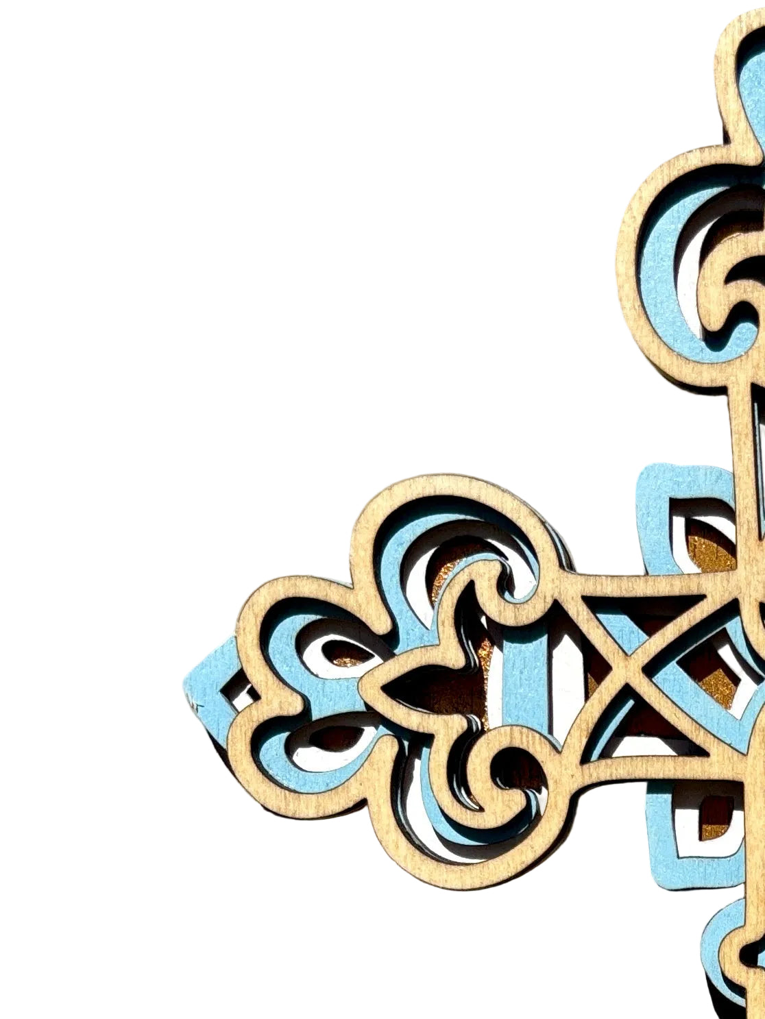 ROMANESQUE CROSS, HAND CRAFTED WOODEN CARVED/LAYERED CROSS 30cm