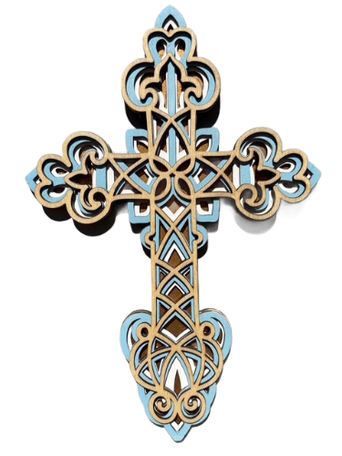 ROMANESQUE CROSS, HAND CRAFTED WOODEN CARVED/LAYERED CROSS 30cm